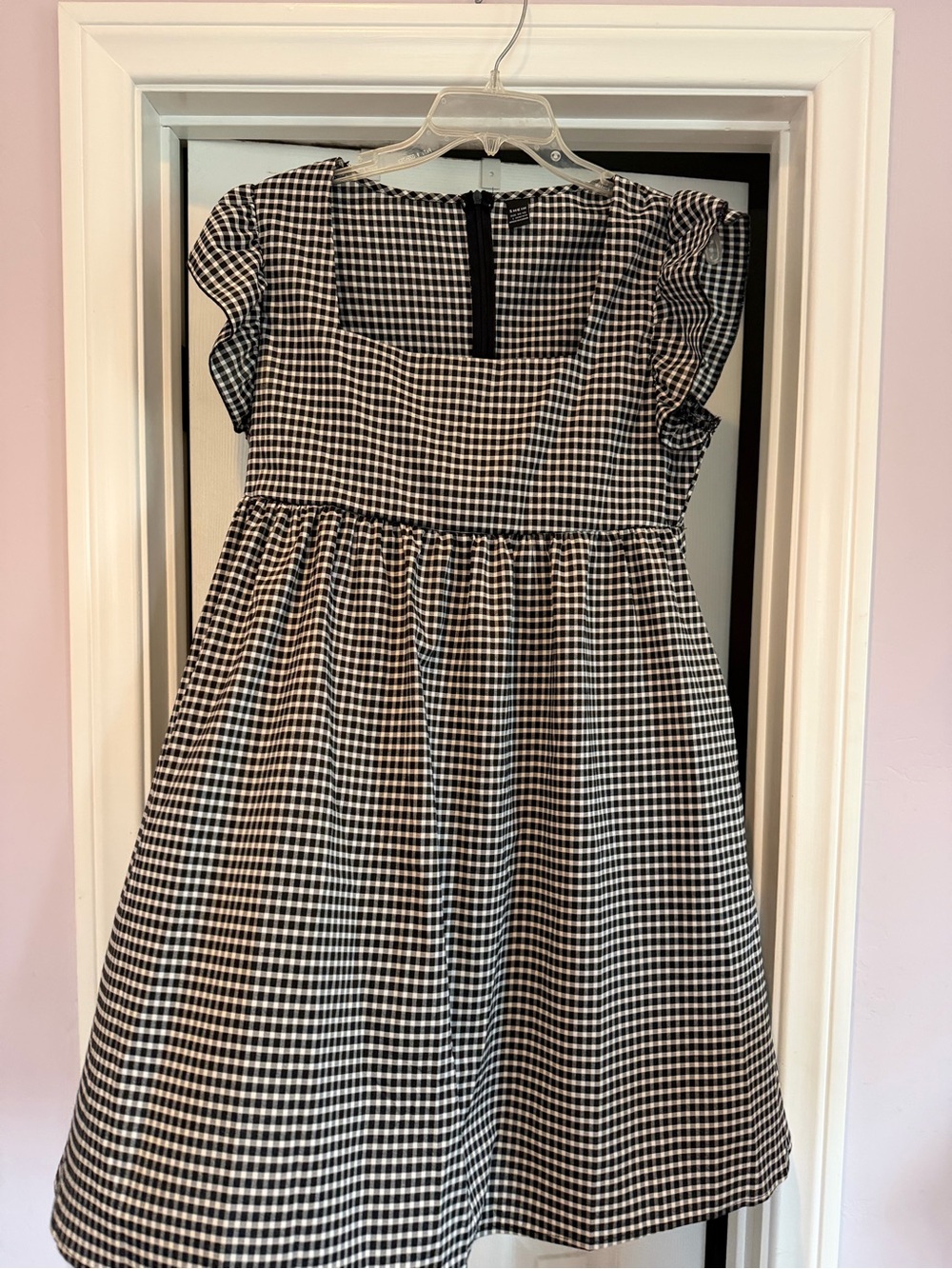 Black & White Gingham Ruffle Sleeve Dress